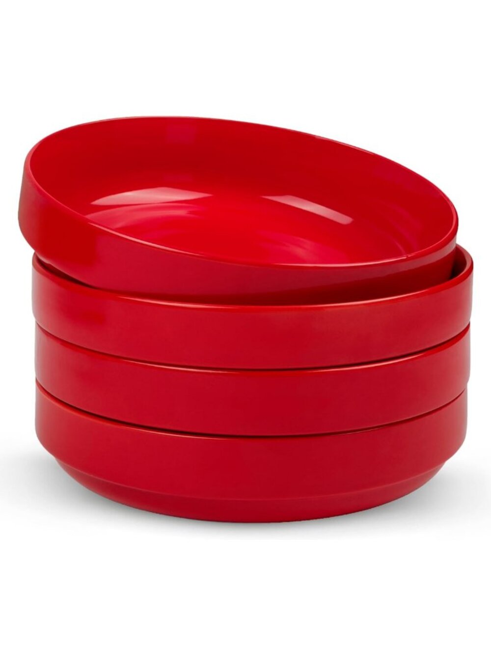 Set of 4 Wide Shallow Ceramic Pasta Bowls in Cherry Red - Perfect for Serving!